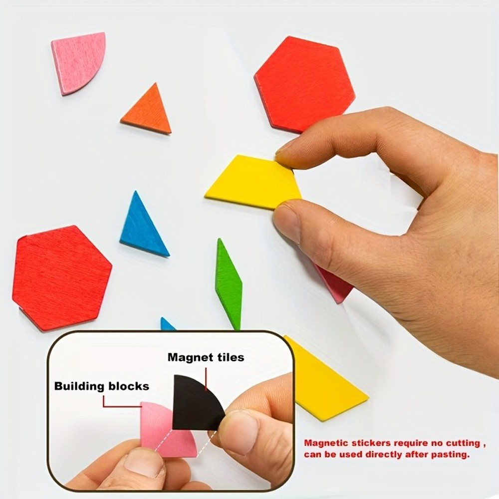 Wooden Magnetic Tangram Puzzle Set Geometric Shape Learning Toy for Preschoolers