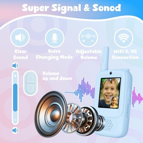 Video Walkie Talkies for Kids, Handheld 2 Pack Rechargeable Video Blue/Pink