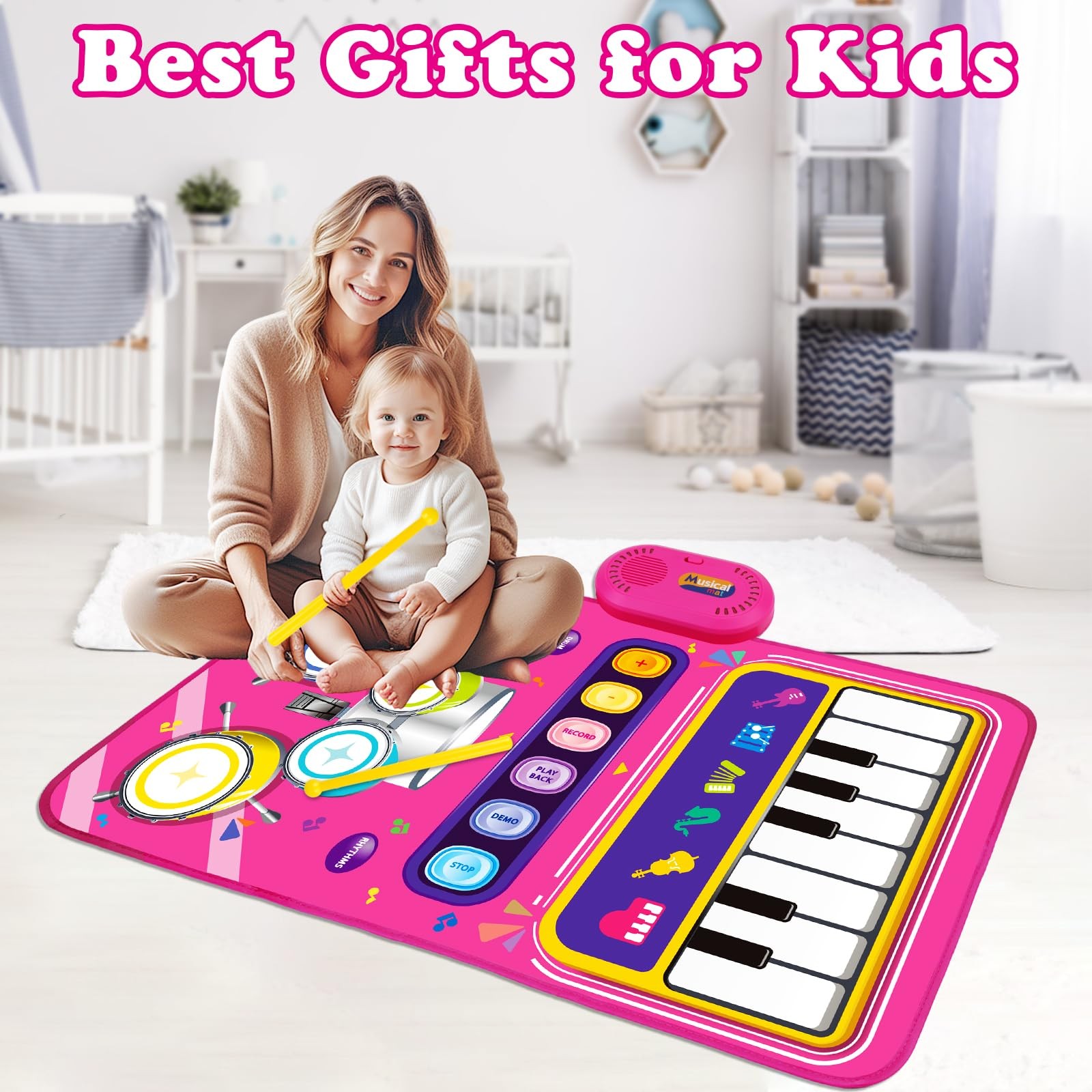 Toys for 1 Year Old Girl Gifts: Baby Piano Mat Toddler Compact, Rose Red