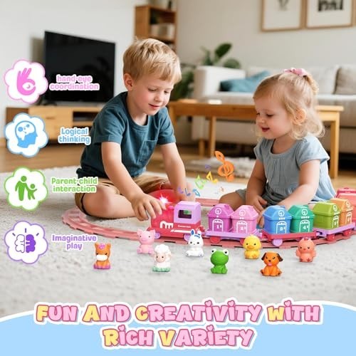 Train Set for Toddlers 2-4, Electric Toddler Train Set with Farm Animals, Music