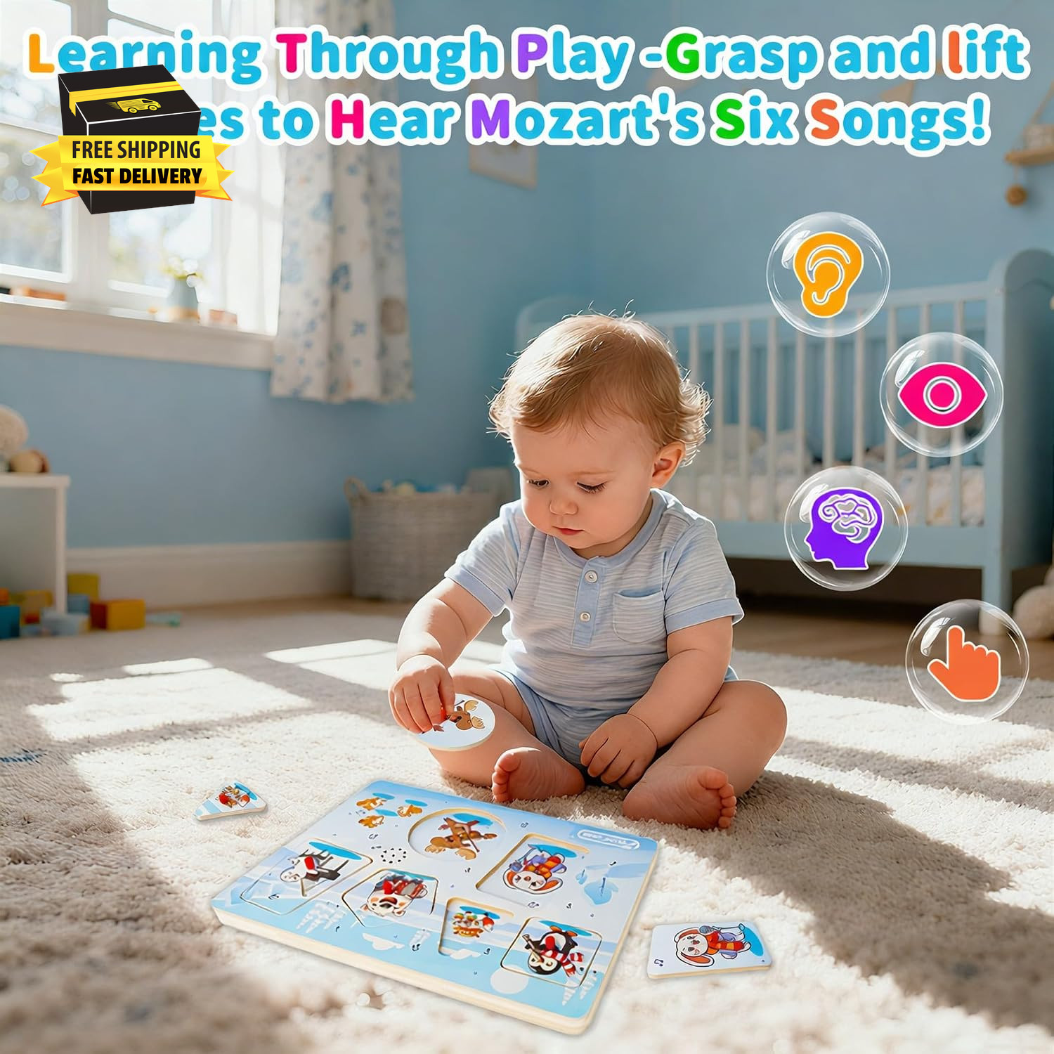 Wooden Sound Puzzles for Toddlers 1-5 with 6 Arctic Animals & Music | 6 Arctic A