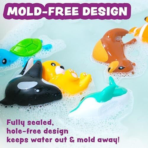 Tub Works® Marine™ Mold Free Bath Toys, 6 Pack | Sealed, No Hole Bath Toys De