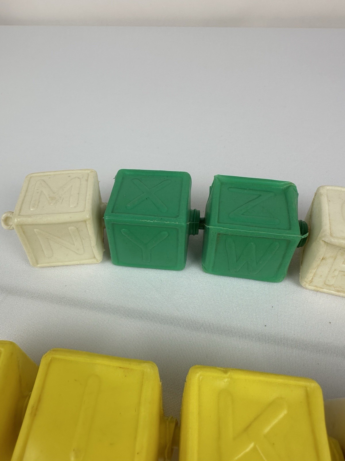 Vintage Lot Of 12 Blocks Plastic Alphabet Snap Lock Blocks Beads Pastel ABC