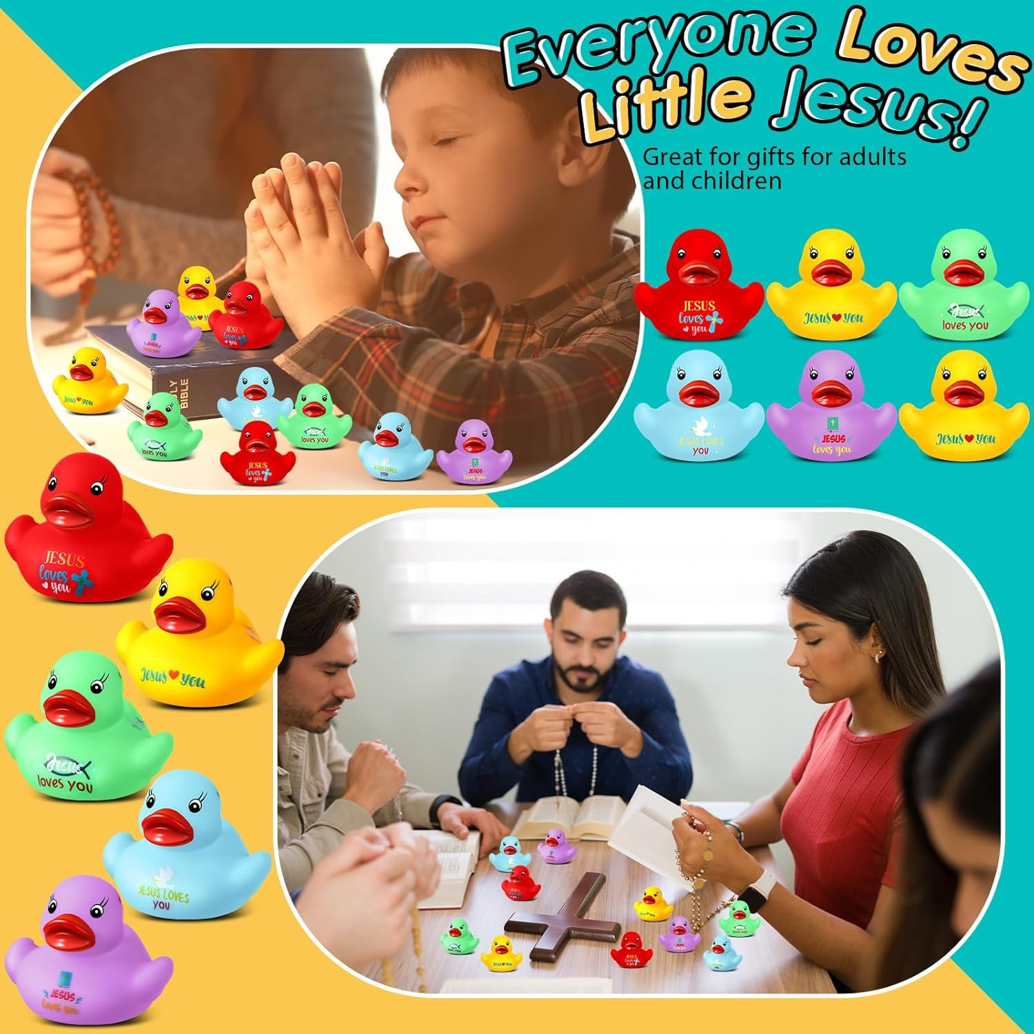 50 Pcs 2 Inch Jesus Loves You Rubber Ducks Bulk Christian Mini Duck Figures Reli