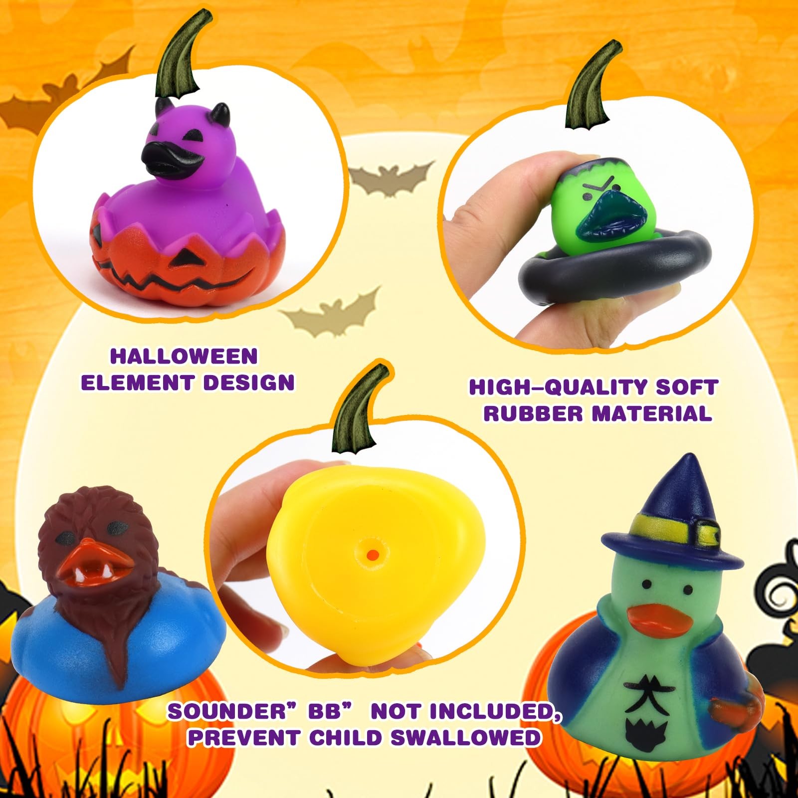 Fudragtn 50 Pcs Halloween Rubber Ducks Halloween Ducks For Jeeps Ducking Random