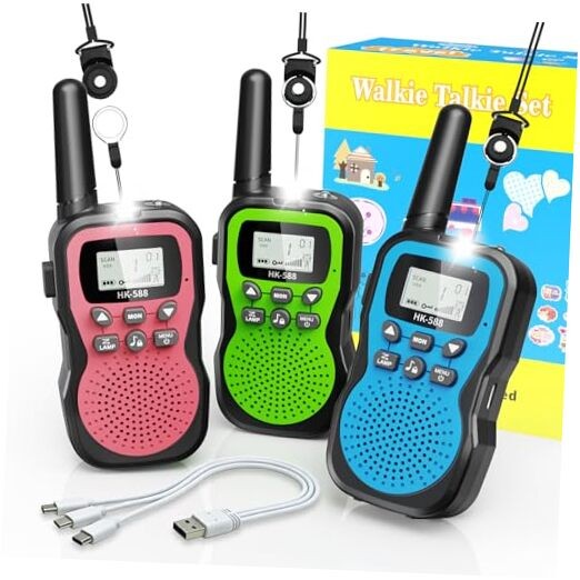 Kids Walkie Talkies 3 Pack,Rechargeable Walkie Talkies for Kids Blue Pink Green
