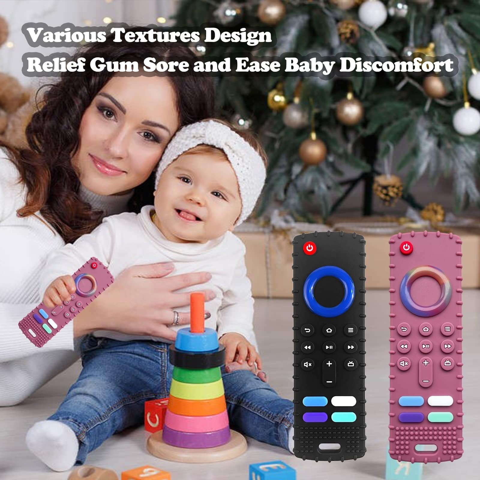 ERSIHUA 2-Pack Silicone Baby Teething Toys, TV Remote New-F Black+R Purple