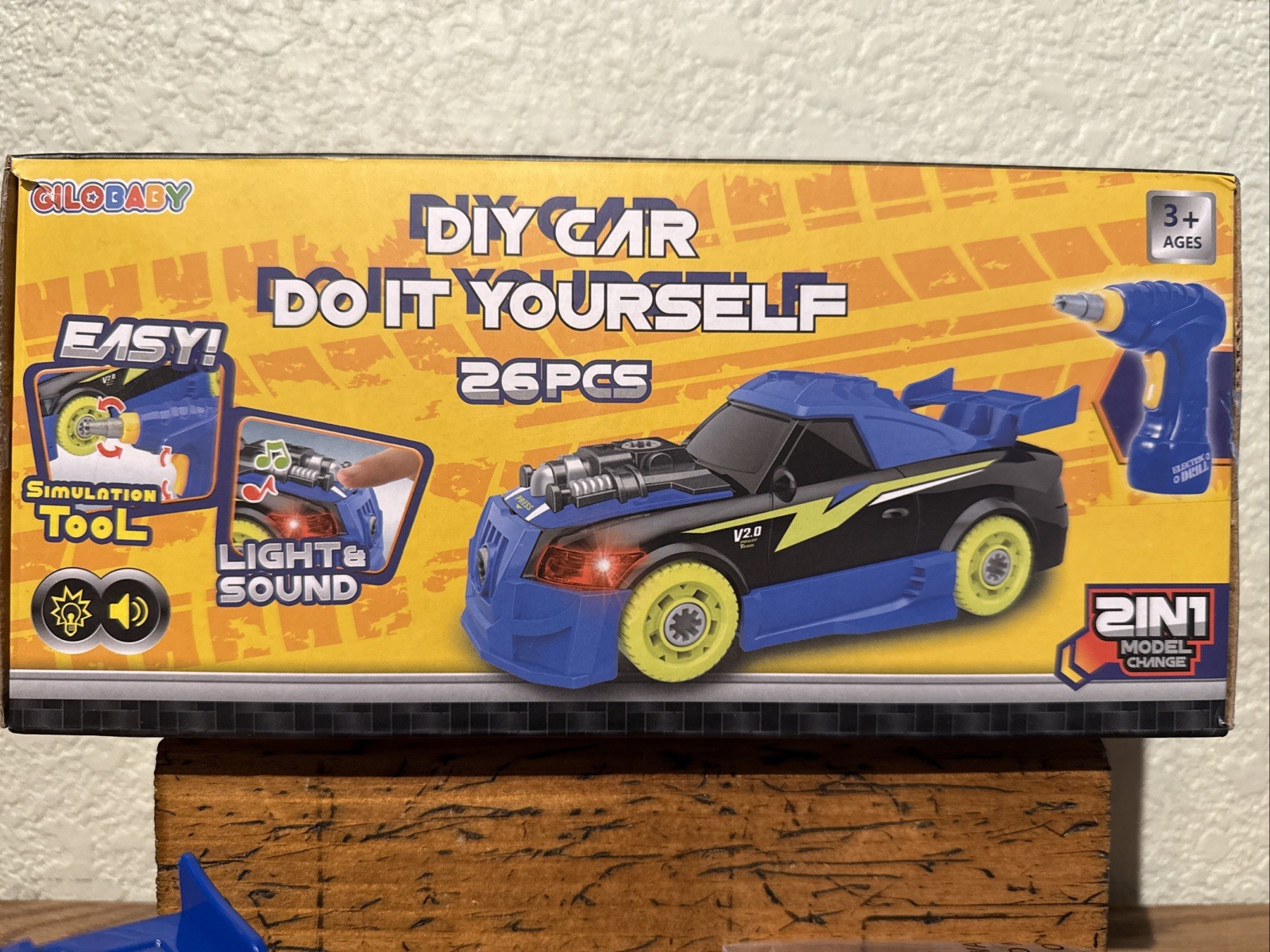 GILOBABY 26 Piece Take Apart Toy Race Car Electric Drill Lights Sounds STEM NEW