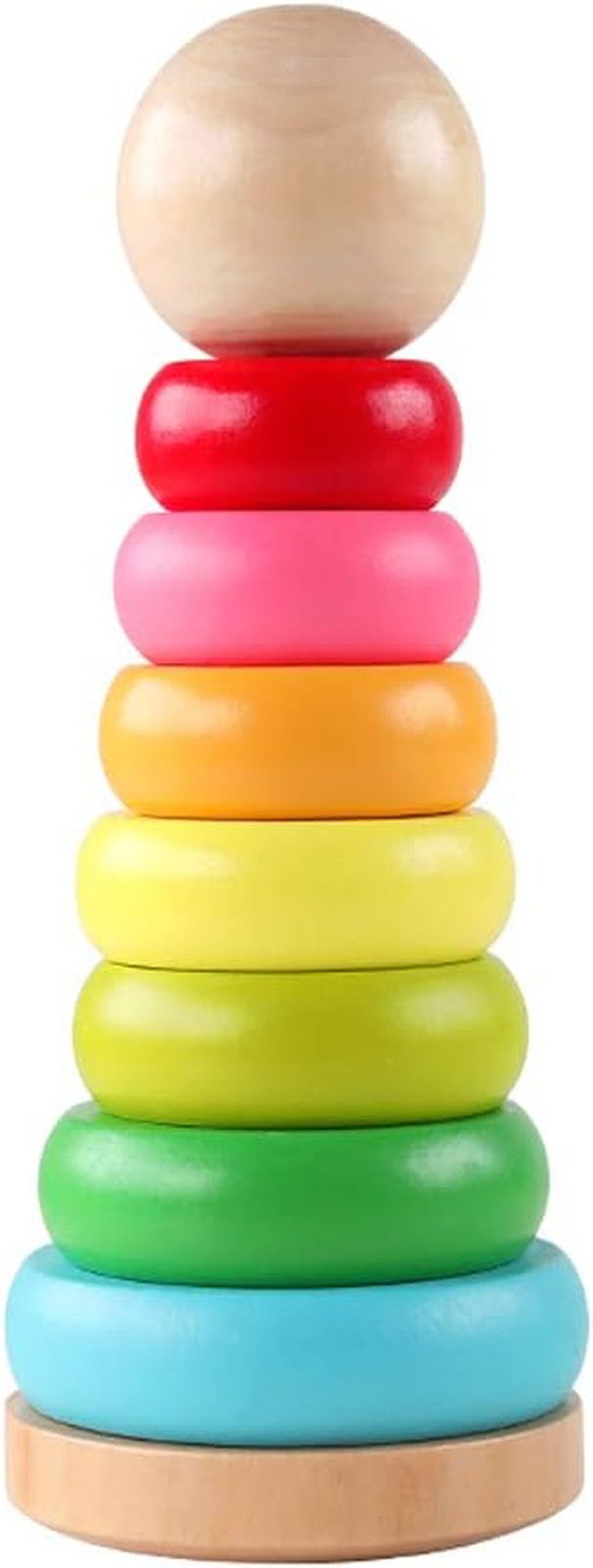 Stacking Rings Toy Wooden Rainbow Stacker Toddler | Learning Toys for 18 Months