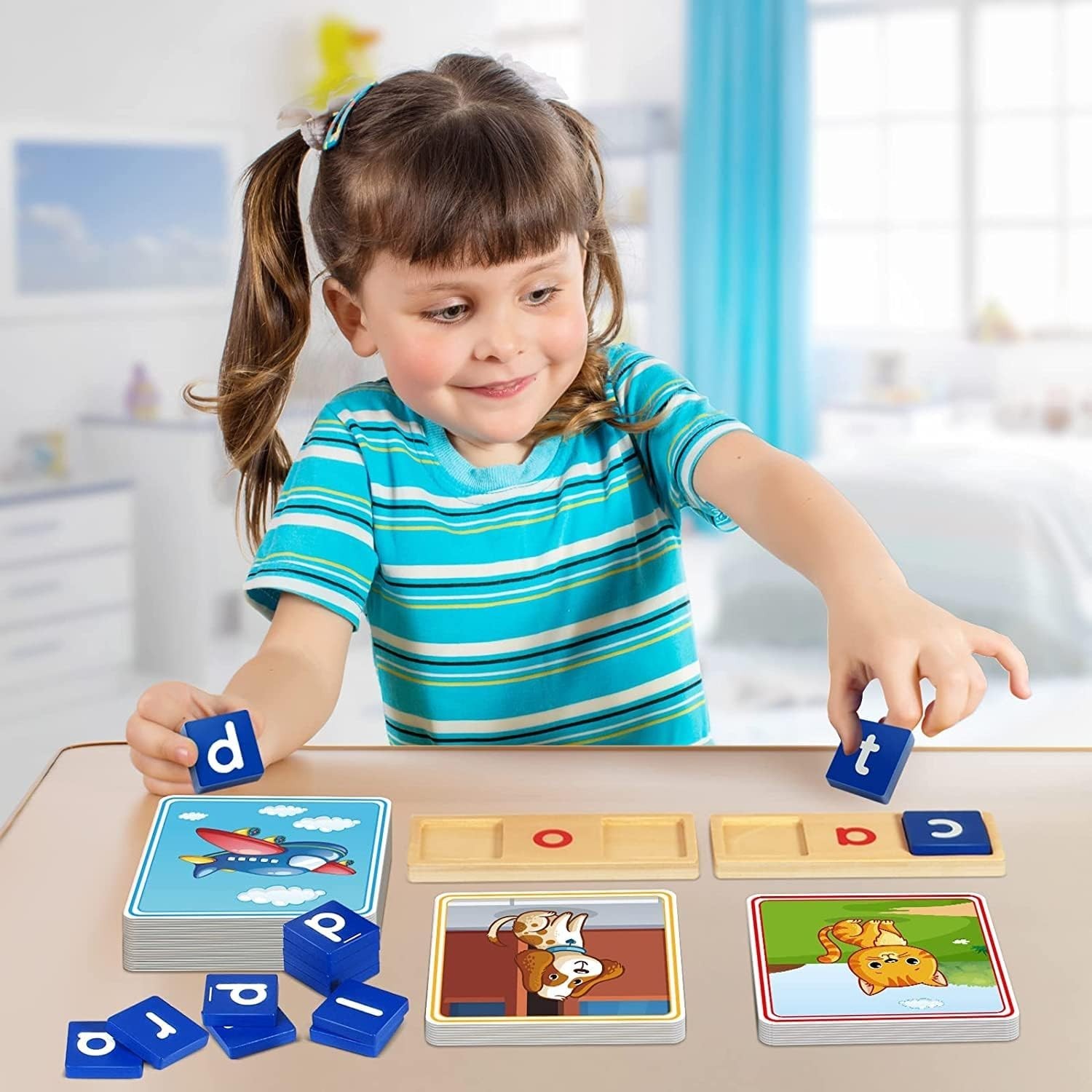 Educational Wooden Alphabet Blocks Set with Flashcards for Kids Ages 3-6