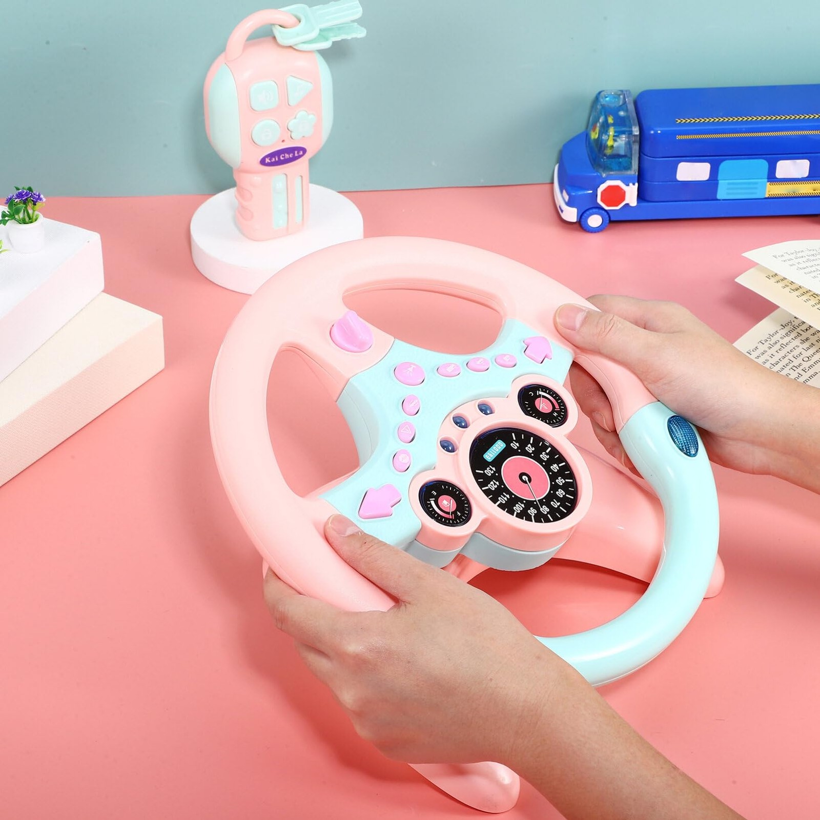Steering Wheel Toy with Car Key, Racing Car Steering Wheel with Light and Mus…