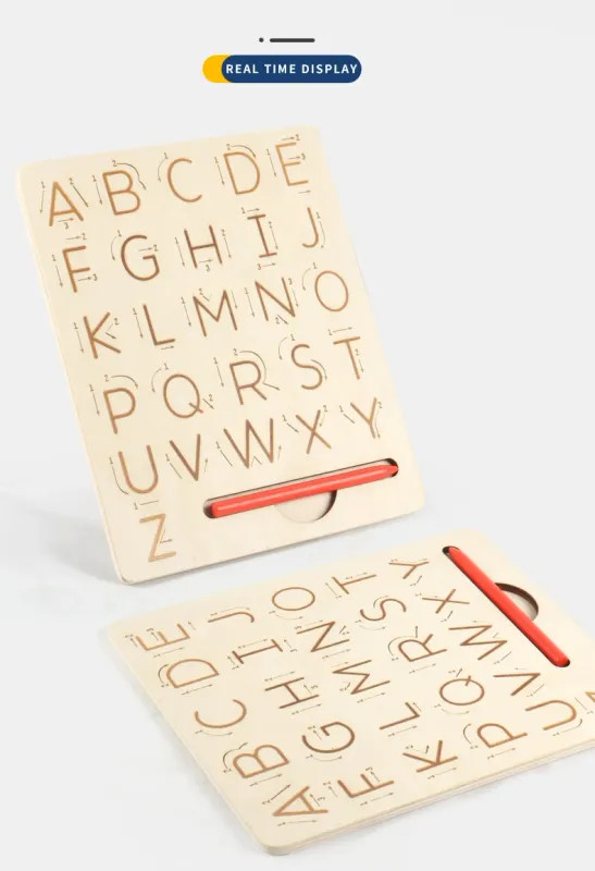 Children Writing Practice Wooden Alphabet Board Alphanumeric Handwritten