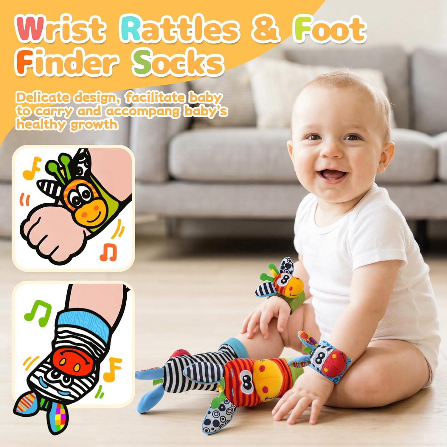 Baby Toys 0-6 Months, Infant Rattle Socks, Wrist Hand & Foot Finder Socks Set,So