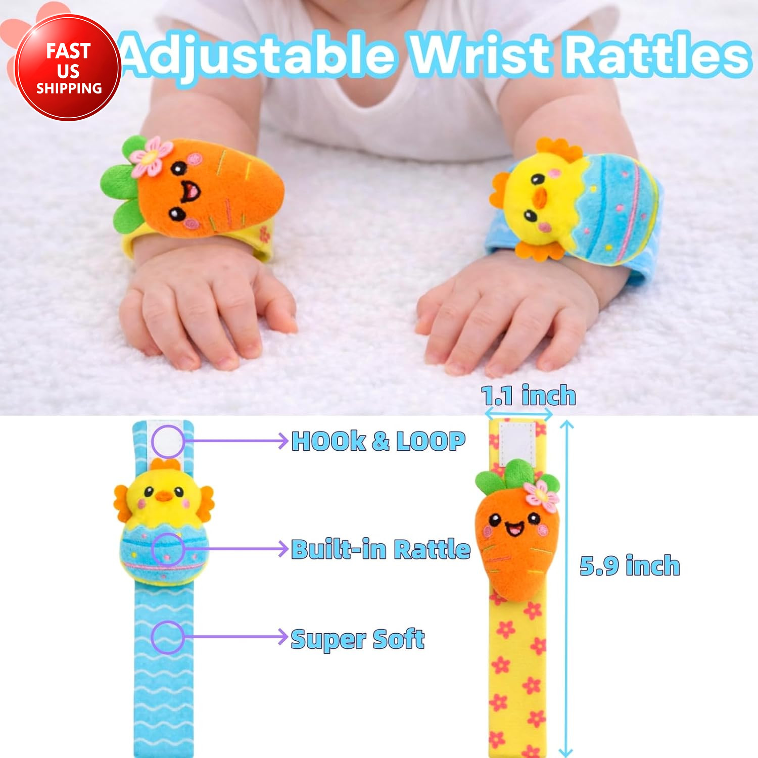 Easter Baby Wrist Rattle Socks and Foot Finder Set, Infant Girl Boy Toys for Bab
