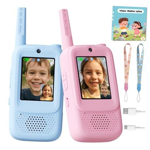 Video Walkie Talkies for Kids, Handheld 2 Pack Rechargeable Video Blue/Pink