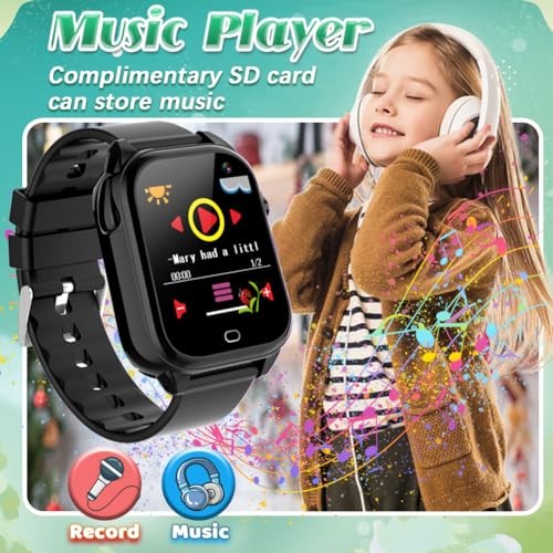 Kids Waterproof Smart Watch for Boys Girls Ages 3-12 Learning Toys with Black