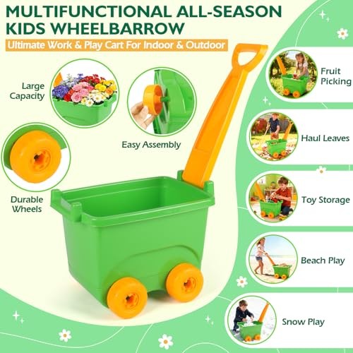 FHOZGECY Kids Gardening Set with Wheelbarrow, Metal Gardening Tools with