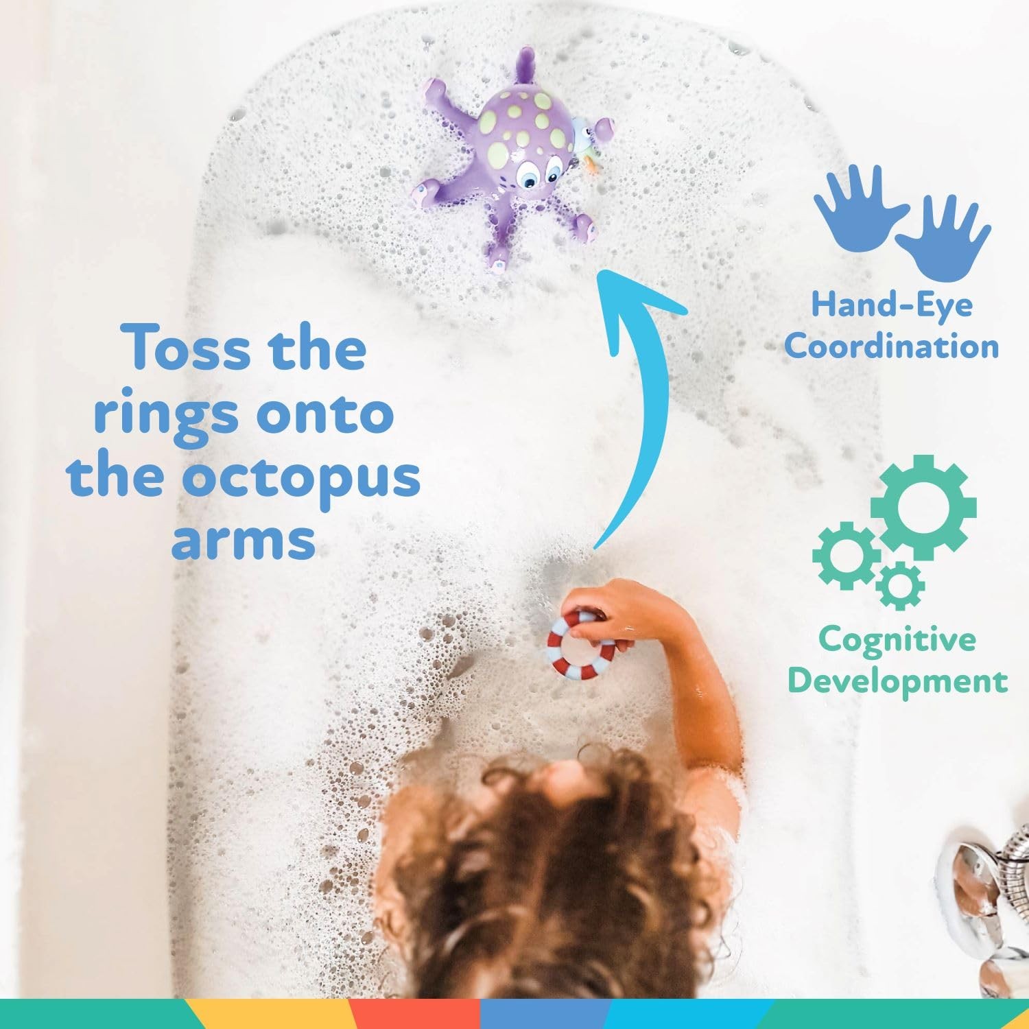 Nuby Floating Octopus Bath Toy with 3 Hoopla Rings No Hole Design 18+ Months
