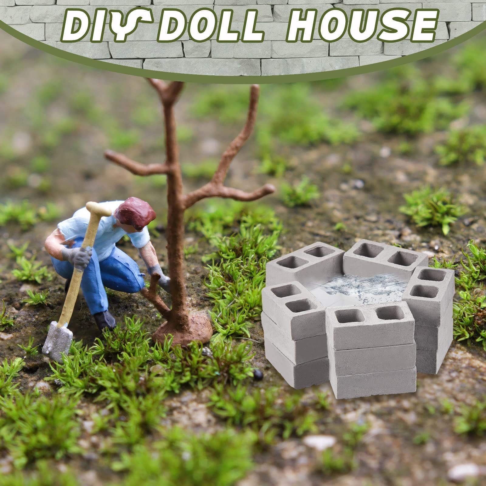 Deekin 100 Pcs Mini Cinder Blocks 1/12 Scale Mini Bricks Miniature Building B…