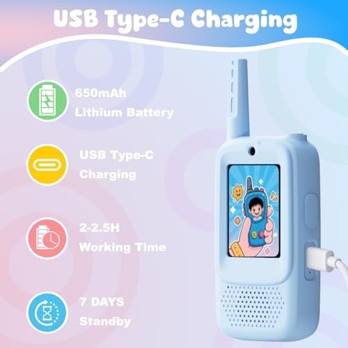 Video Walkie Talkies for Kids, Handheld 2 Pack Rechargeable Video Blue/Pink