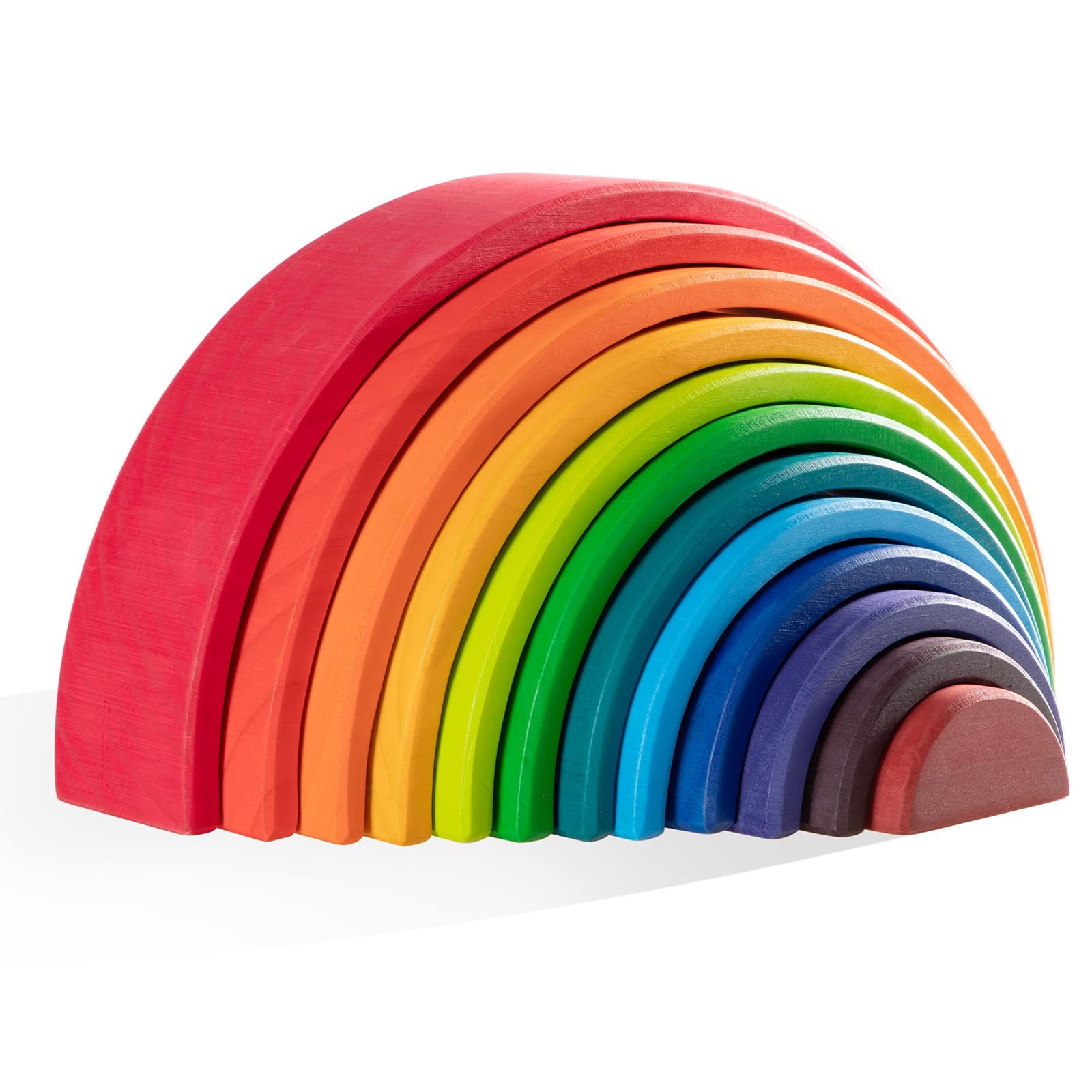 Wooden Rainbow Stacking – 12 Pieces Extra Large Montessori Wooden Stacking Ar…