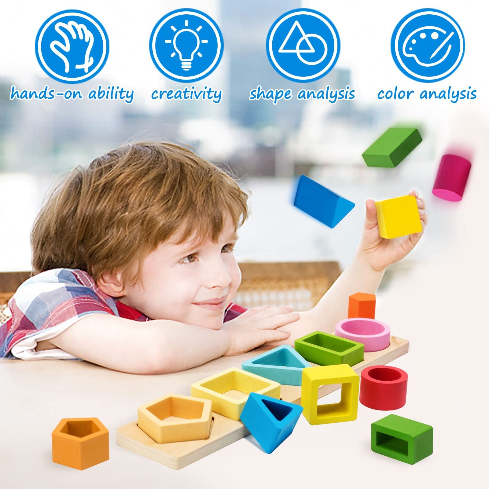 Montessori Toys for 1 2 3 Year Old Boys GirlsWooden Sorting & Stacking Toys f…