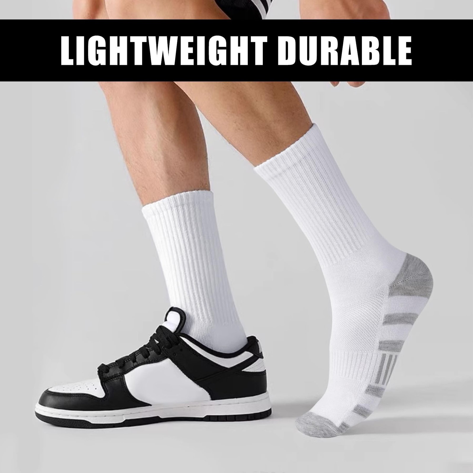 MUQU Mens White Crew Socks – Sports Thin Athletic Breathable Running Long Soc…