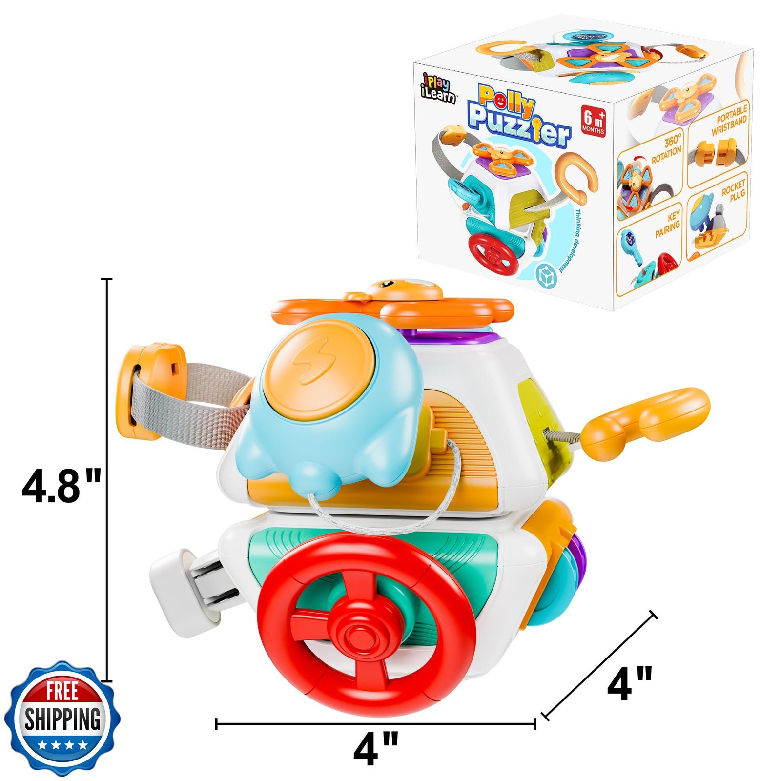 iPlay, iLearn 10 in 1 Baby Busy Board Cube, Montessori Sensory Toy Toddler 1-