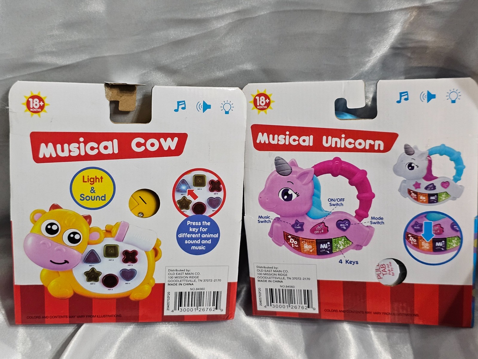 SET OF TWO MUSICAL TOYS FOR 18+ MONTHS – MUSICAL UNICORN & MUSICAL COW BOTH NEW