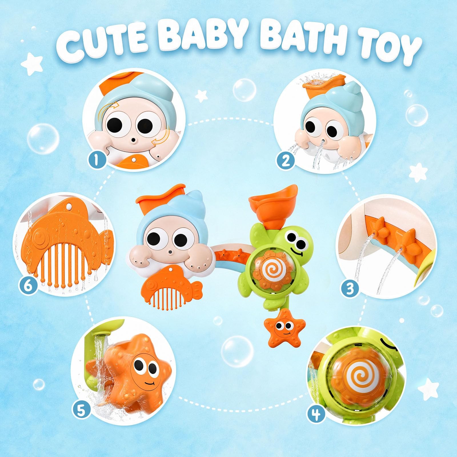 DOLIVE Suction Cup Bath Toys for Toddlers 1-3, Water Sensory Bathtub Toys…
