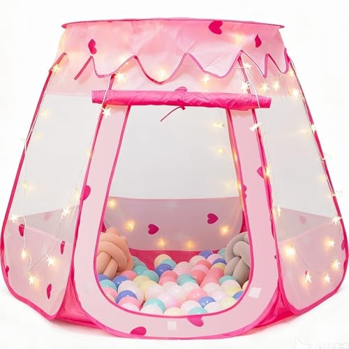 Pop Up Princess Tent with Star Light, Toys for 1 2 3 Year Old Girl Pink