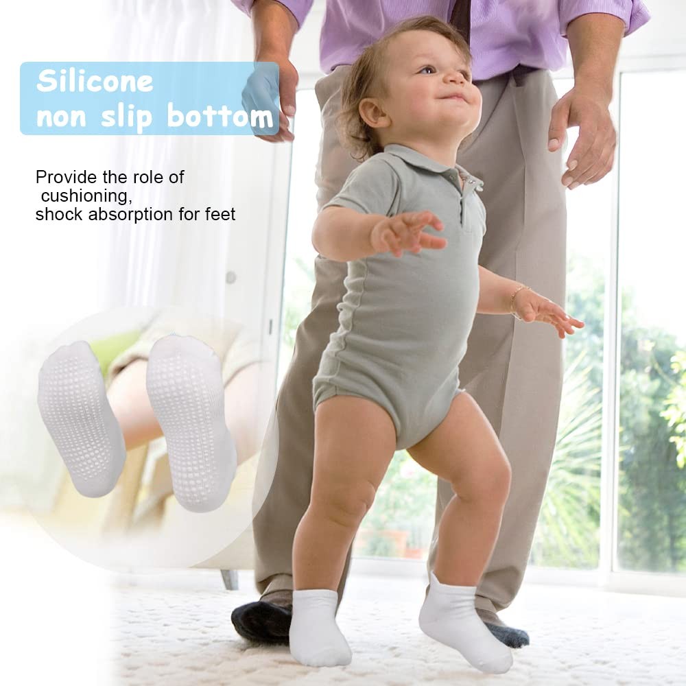 Non Slip Toddler Baby Socks 12 Pairs Anti Skid Ankle Socks for Girls Boys Gri…