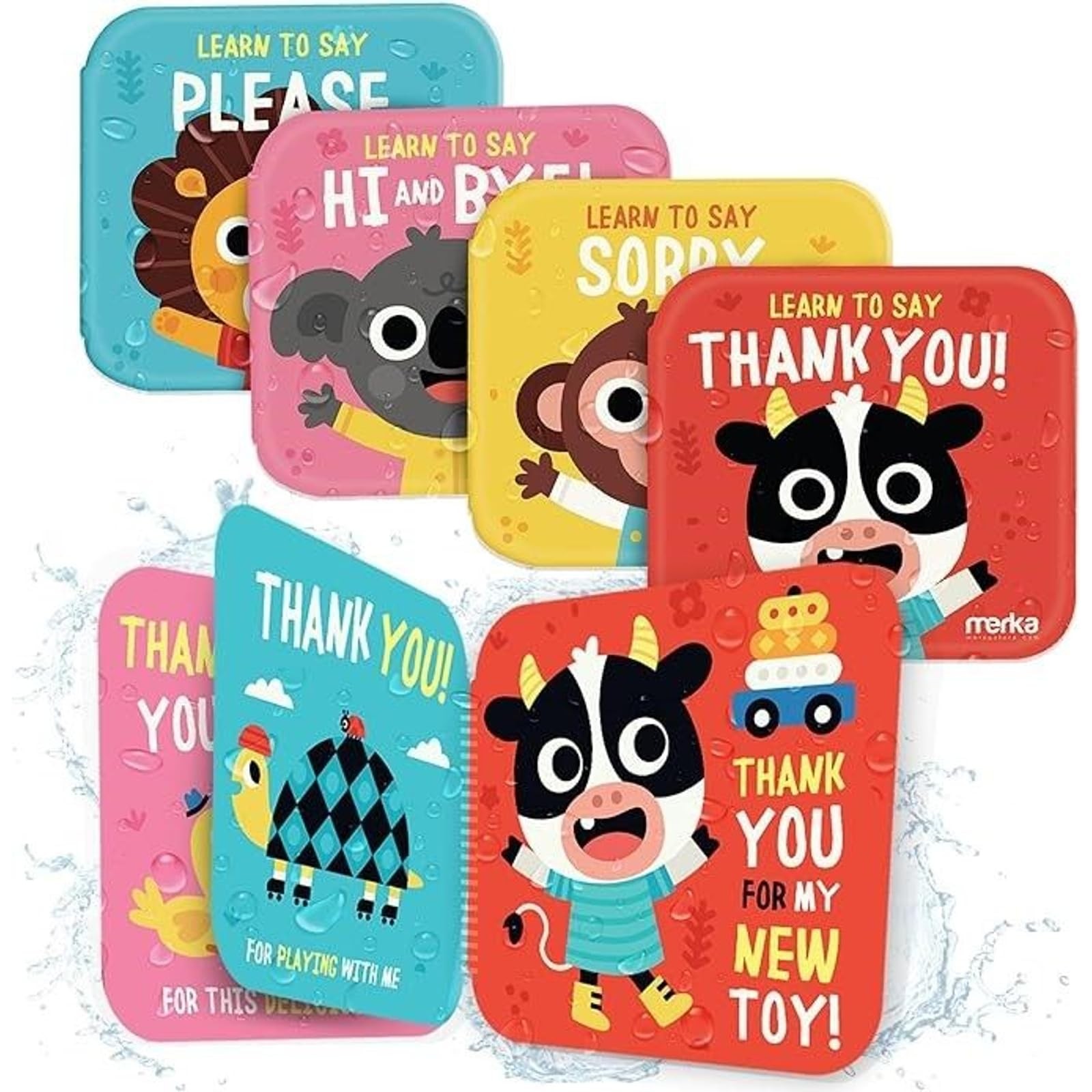 merka Baby Bath Books for Toddlers, 4 Pack Waterproof 6 x 6″, Multicolor