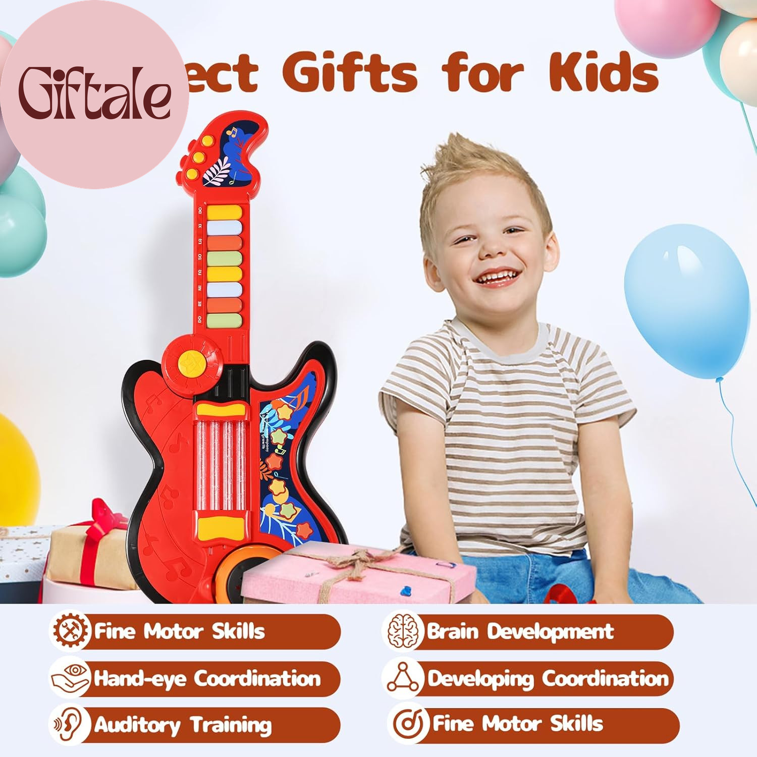 Kid Guitar, 4 in 1 Toddlers Guitar and Piano Guitars for Kids 3-5 with Strap Gui