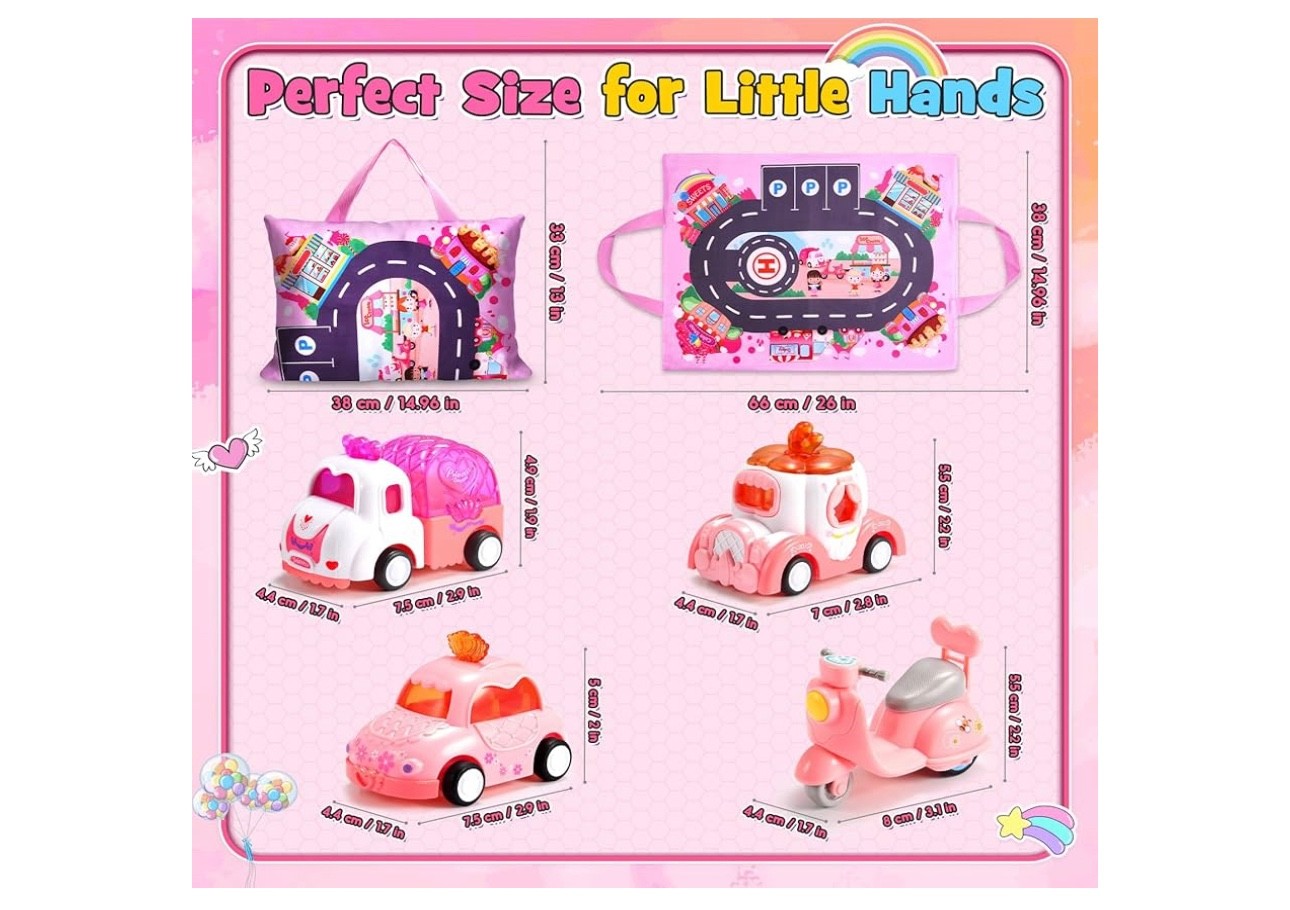 Princess Car Toy Set for Toddler Girl Pink Car for Girls Age 2-4 with Storage