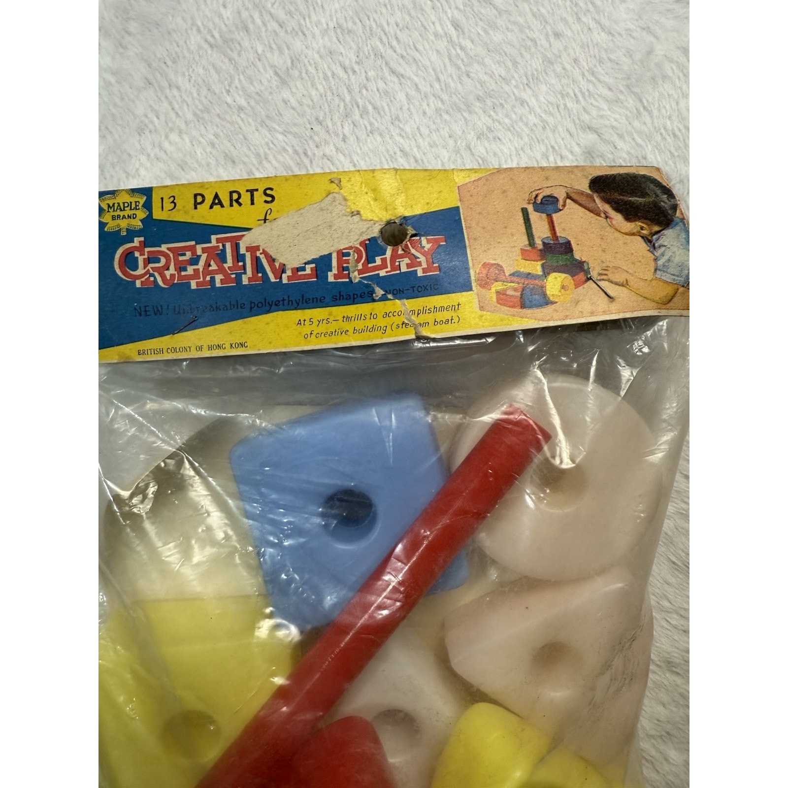 Vtg Creative Play Blocks Multi Color Plastic Shapes Stacking 13 Pc Maple Brand