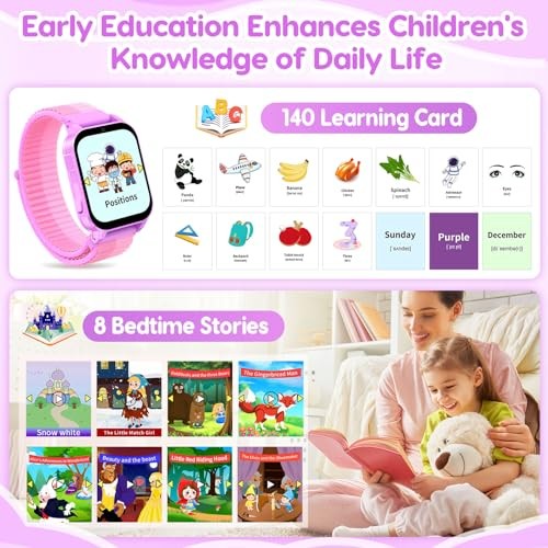 HD Touchscreen Smartwatch for Girls Ages 4-12 – Includes 28 Games, Purple