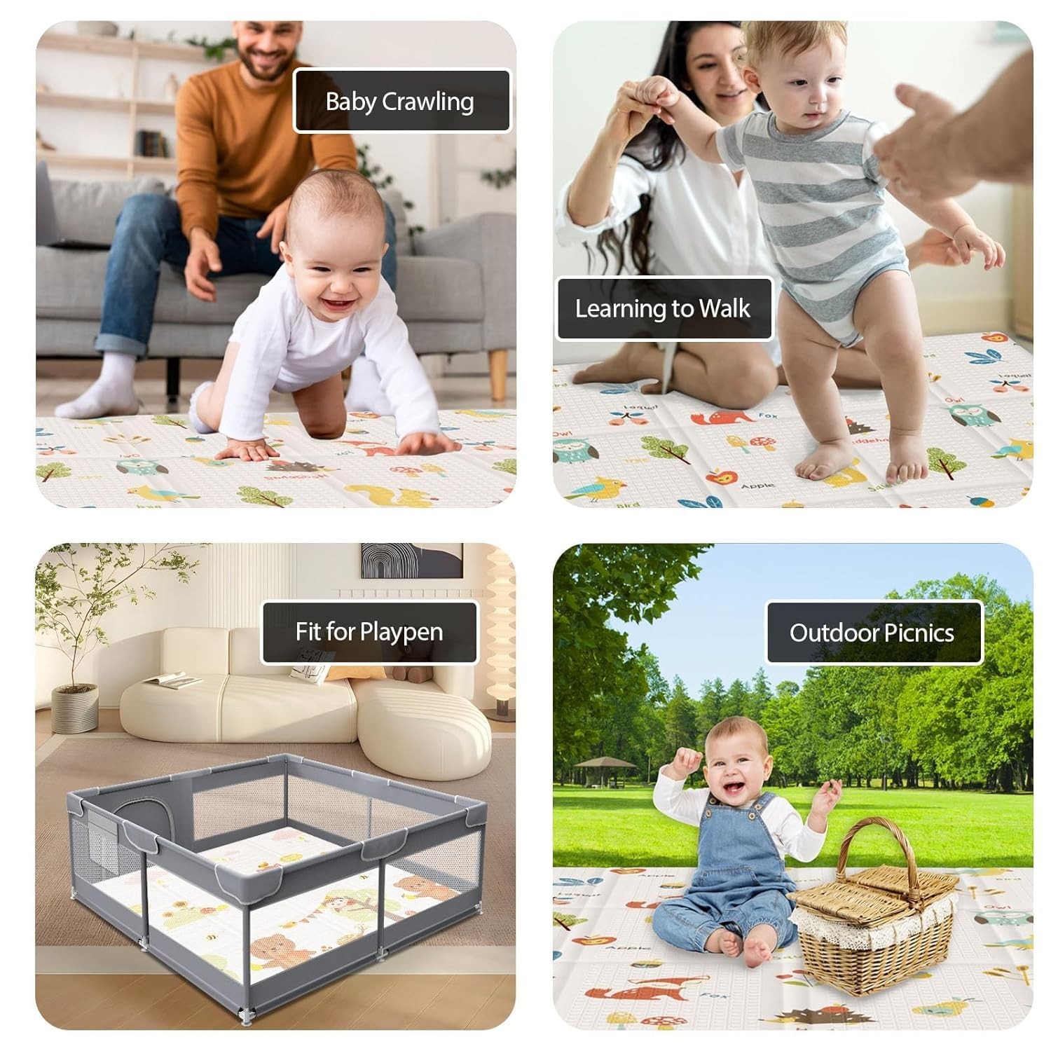 XVISHX Baby Play Mat, 50 x 50 Inch Mat Perfect for 50*50*0.4 In, Beige