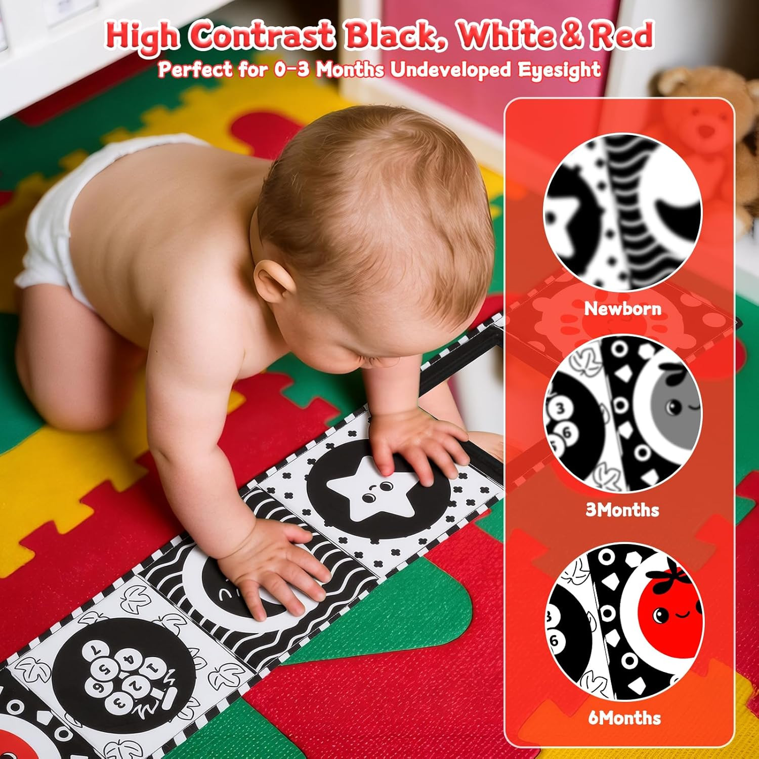 High Contrast Baby Toys for Newborn – Black and White Tummy Time Toy Baby Mirror