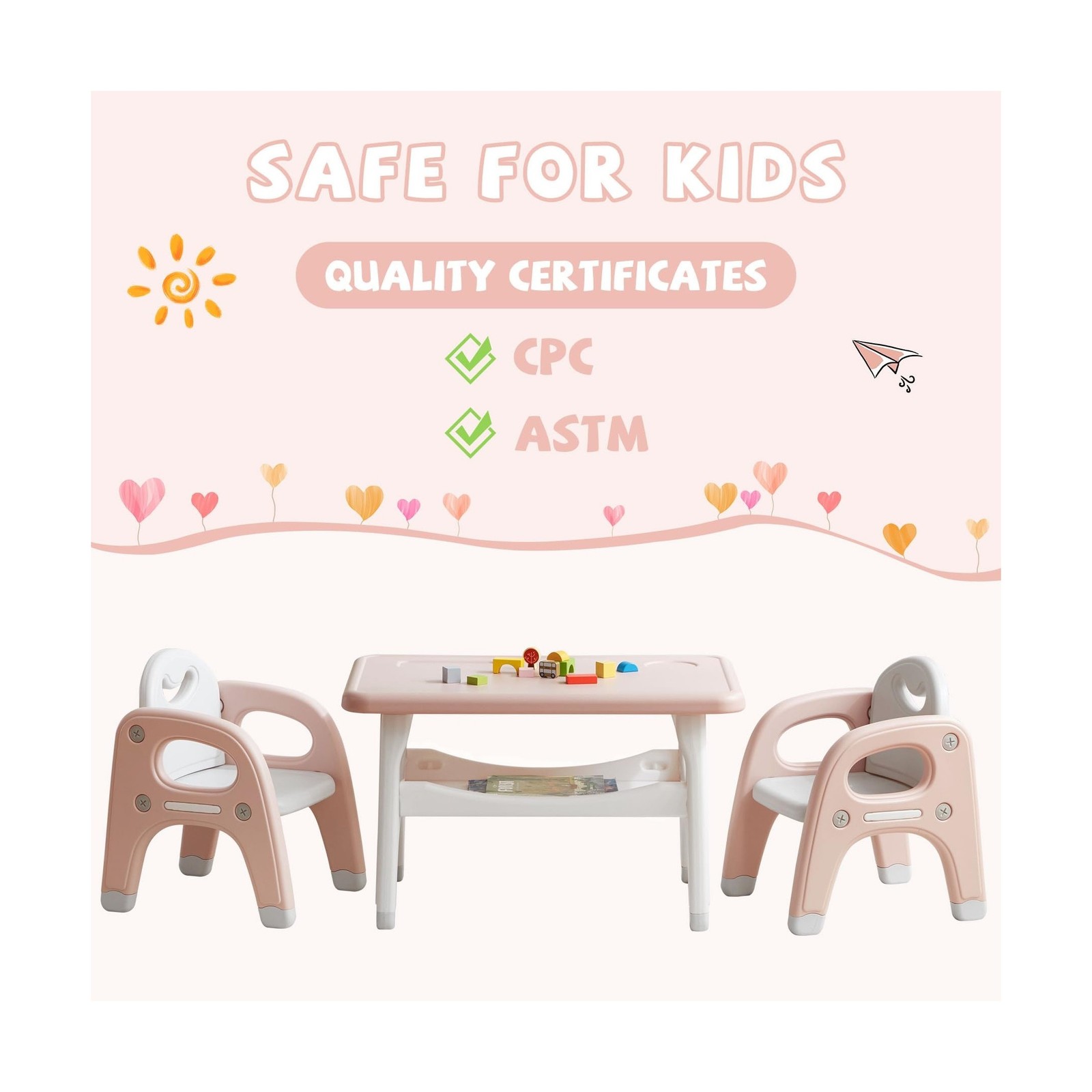 DOREROOM Kids Table and Chair Set, Plastic Children Activity Table with 2 Cha…