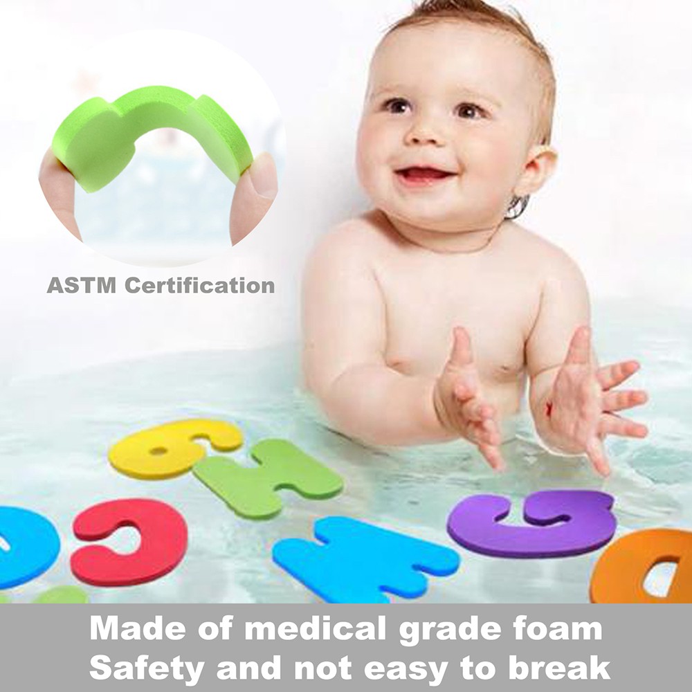 Baby Bath Toy Set, 36 Foam ABC 123 Letters & Numbers, Stick to Tub Wall
