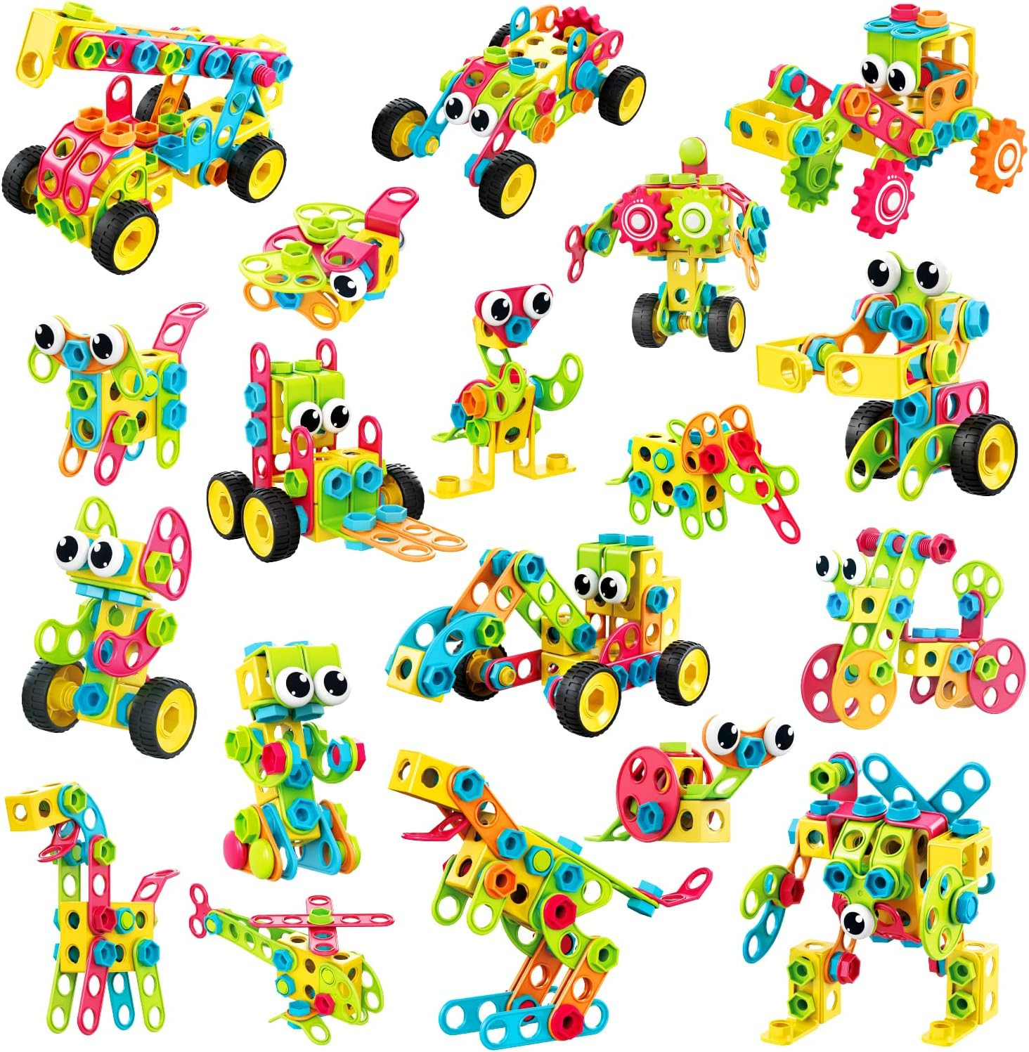 195 PCS STEM Building Blocks Toy Set for Kids Ages 3-10, Educational Constructio