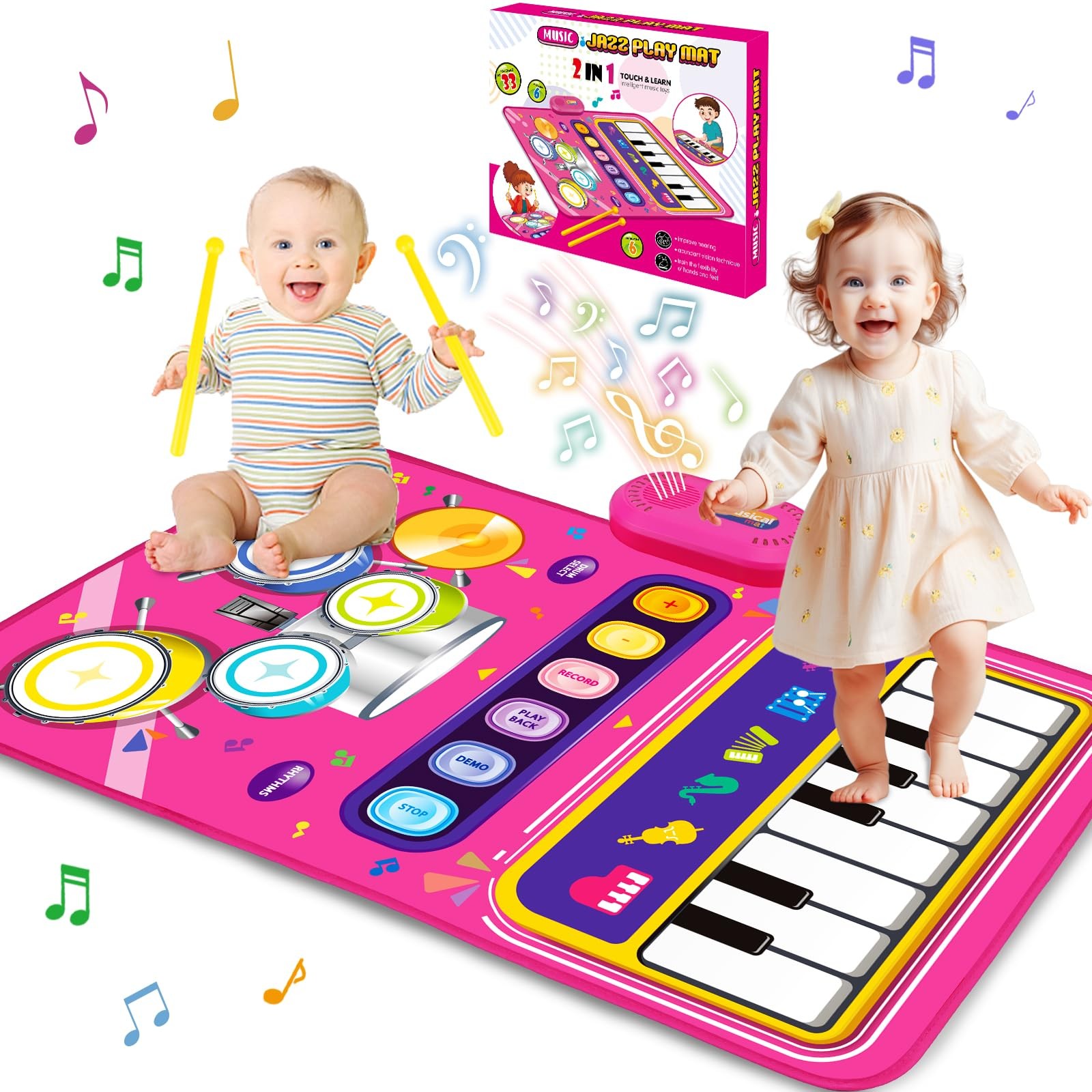 Toys for 1 Year Old Girl Gifts: Baby Piano Mat Toddler Compact, Rose Red