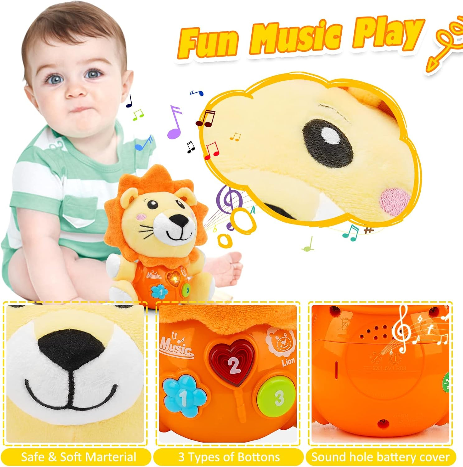 Baby Toys 6 to 12 Months – Infant Baby Musical Lion Plush Toy for Boys & Girls –