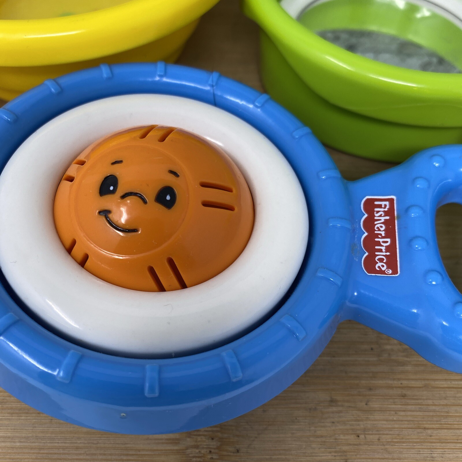 Fisher Price Brilliant Basics Stack and Nest Pots and Pans Yellow Green Blue