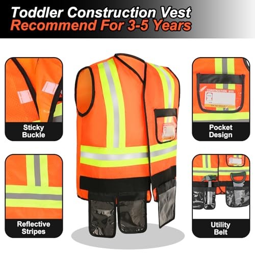 Kids Tool Set for Boys Girls 3-5 Years, Construction Worker Costume with Hat,