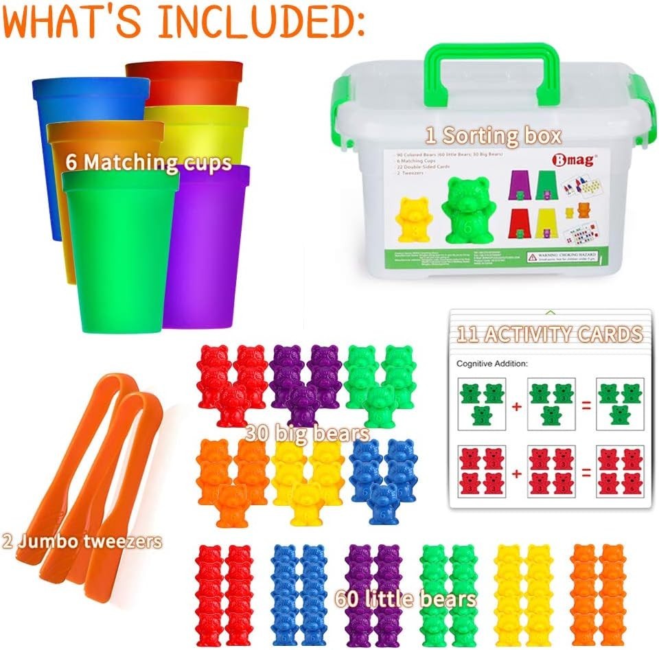 Multi-Color Counting Bear Toy with Tweezers and Storage Box – Play & Learn
