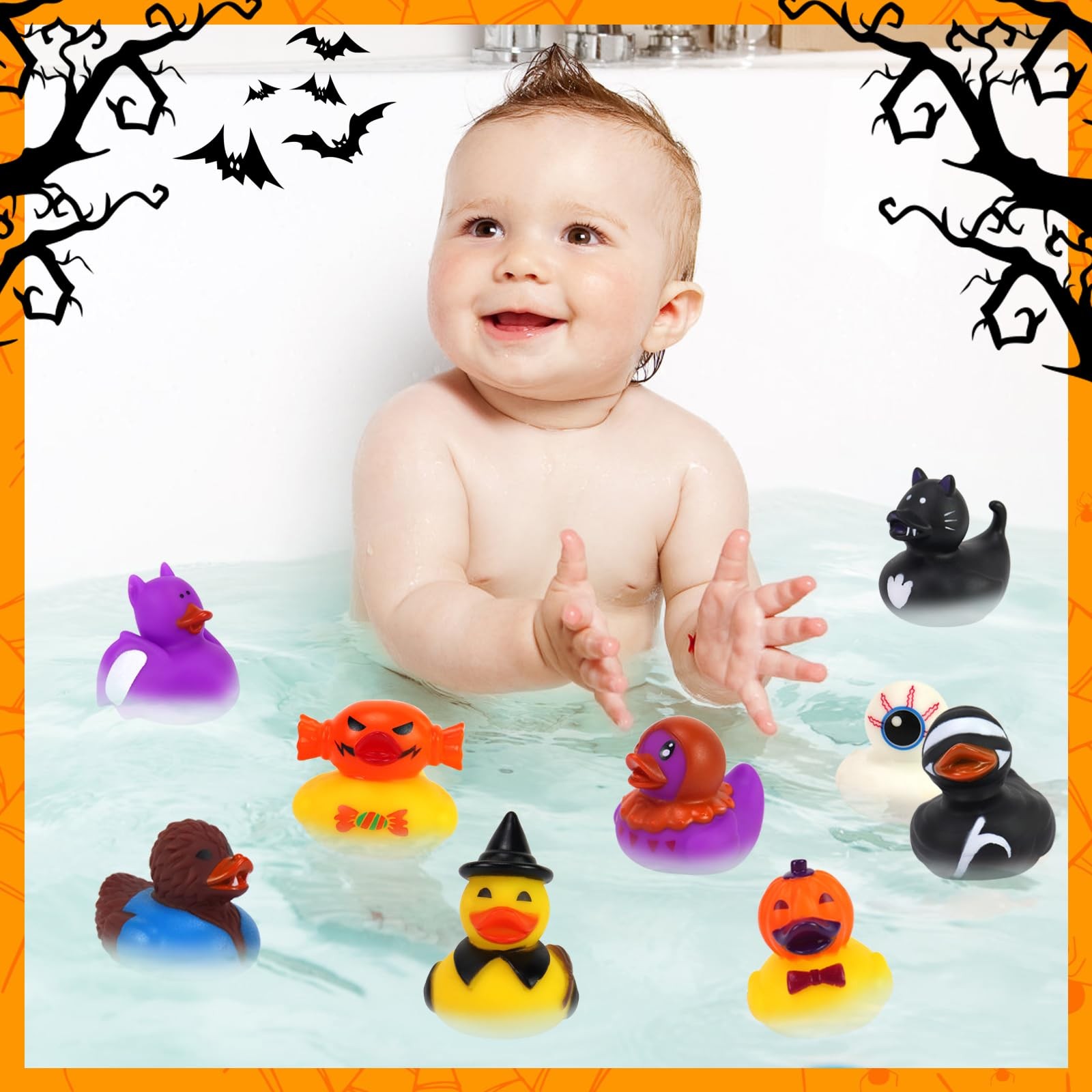 Fudragtn 50 Pcs Halloween Rubber Ducks Halloween Ducks For Jeeps Ducking Random