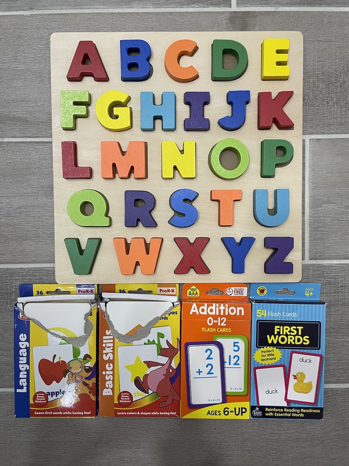 Wooden Alphabet Puzzle Uppercase ABC Letter And 4xEducational Flash Card Bundle