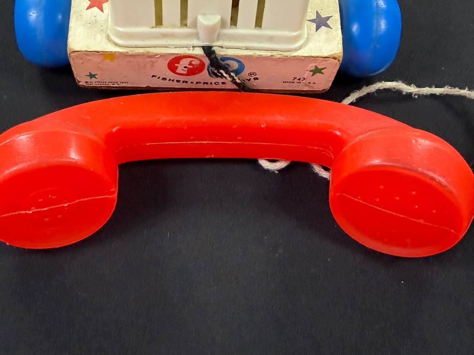 Vintage Fisher Price Chatter Telephone Pull Toy #747 Rotary Phone Wood Base